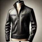 DALL·E 2025-01-06 22.52.11 – A premium leather jacket displayed on a mannequin, featuring a classic, sleek design made from high-quality black leather with a polished finish. The