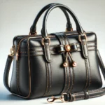 DALL·E 2025-01-06 23.08.46 – A stylish ladies purse crafted from high-quality black leather, featuring an elegant and feminine design with polished stitching and gold metallic acc
